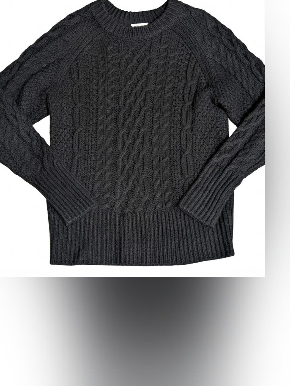 Style & Co Black Cable Knit Sweater S Long Sleeve Crewneck Pullover Fisherman